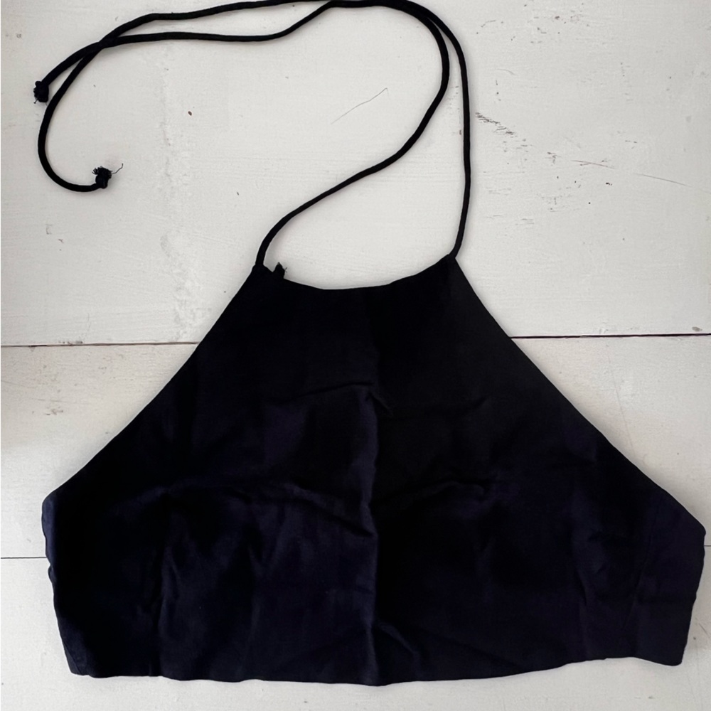 Miou Muse Navy Linen Tie Top